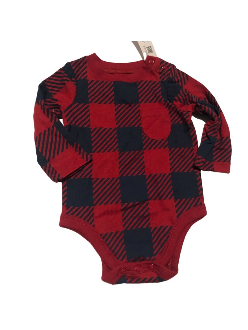 Garanimals 3-6M Red & Navy Plaid Long Sleeve Baby Bodysuit